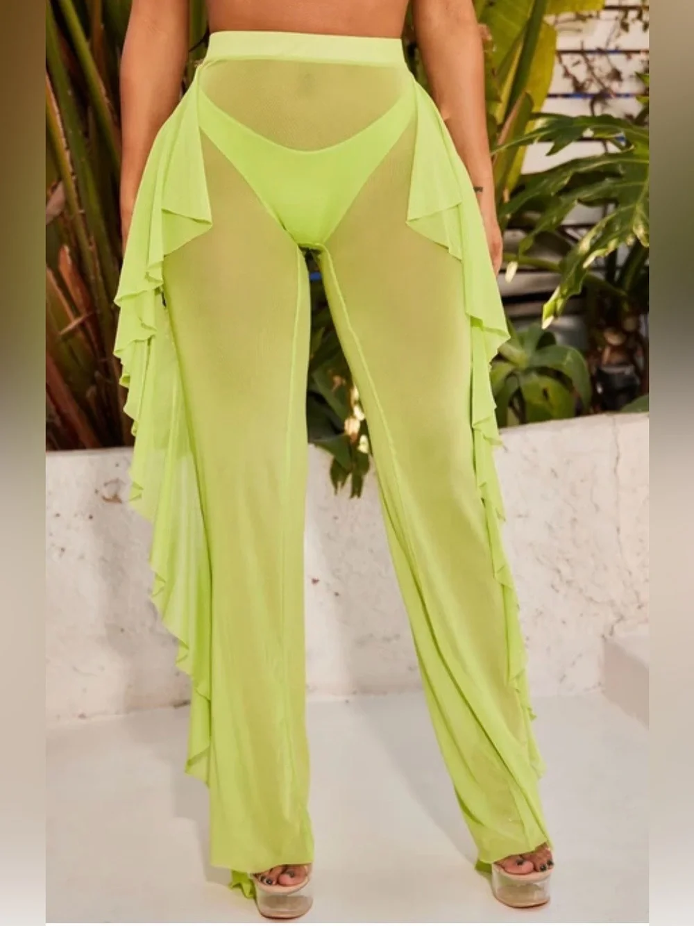NWT Fashion Nova Sheer Neon Green Swim Coverup Pants Size Medium